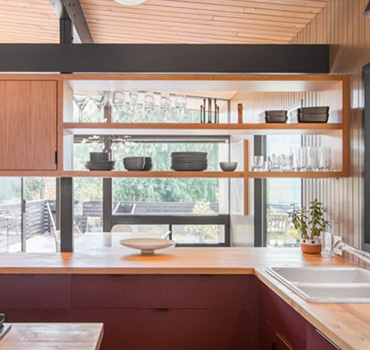 Design personalizzato degli armadi da cucina in legno rosso scuro